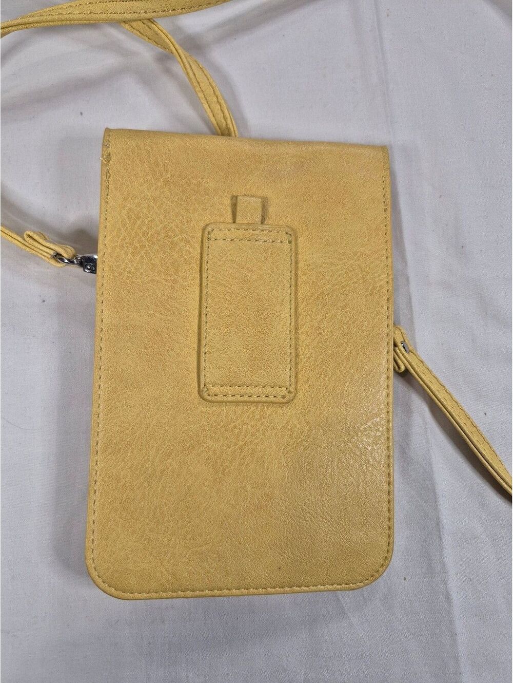 Leather Crossbody Bag – Mustard Yellow Sphone Wallet Purse CC Slots Detach Strap